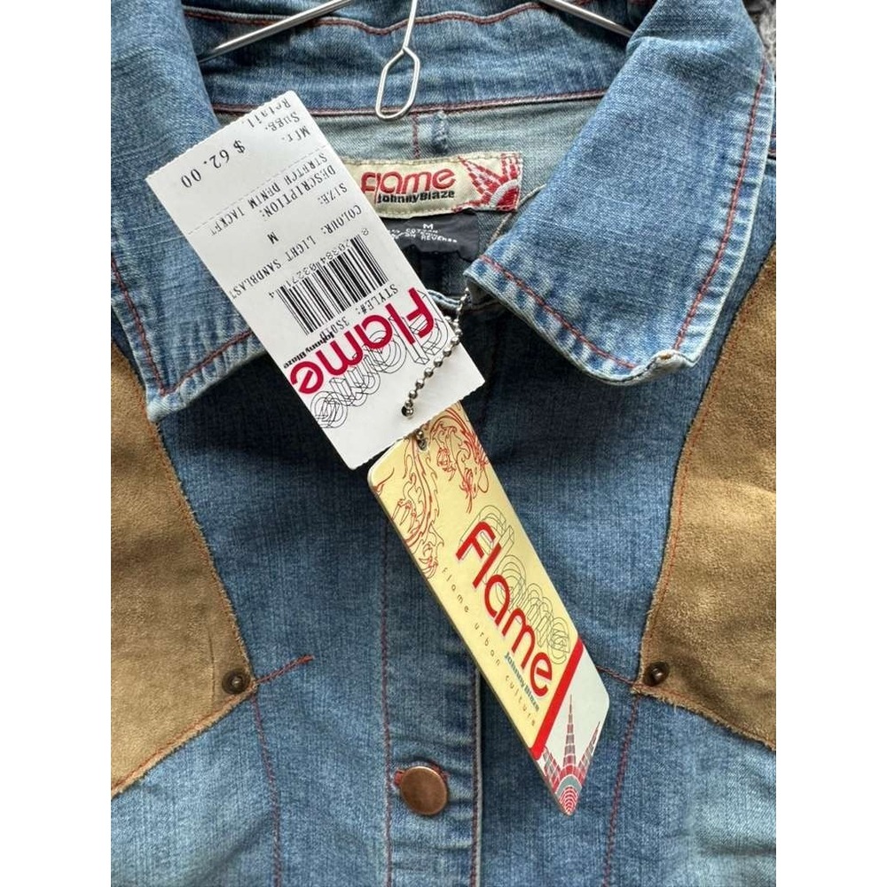 NWD Johnny Blaze Flame Stretch‎ Denim Jacket Light Sandblast Womens Size M - Picture 10 of 16